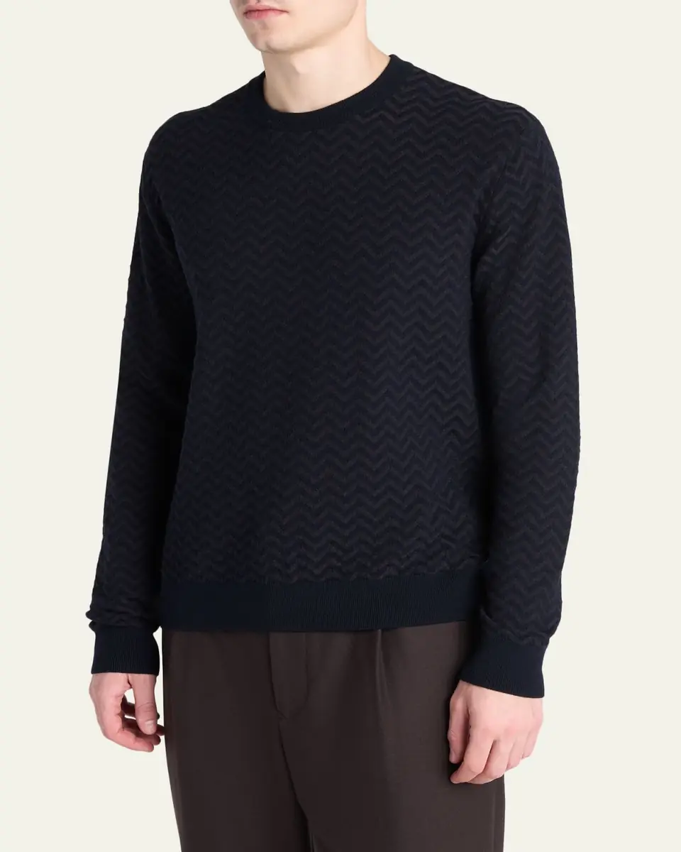 Giorgio Armani Men's Bicolor Chevron Crewneck Sweater | Thumbnail 4 Giorgio Armani Men's Bicolor Chevron Crewneck Sweater | Thumbnail 4
