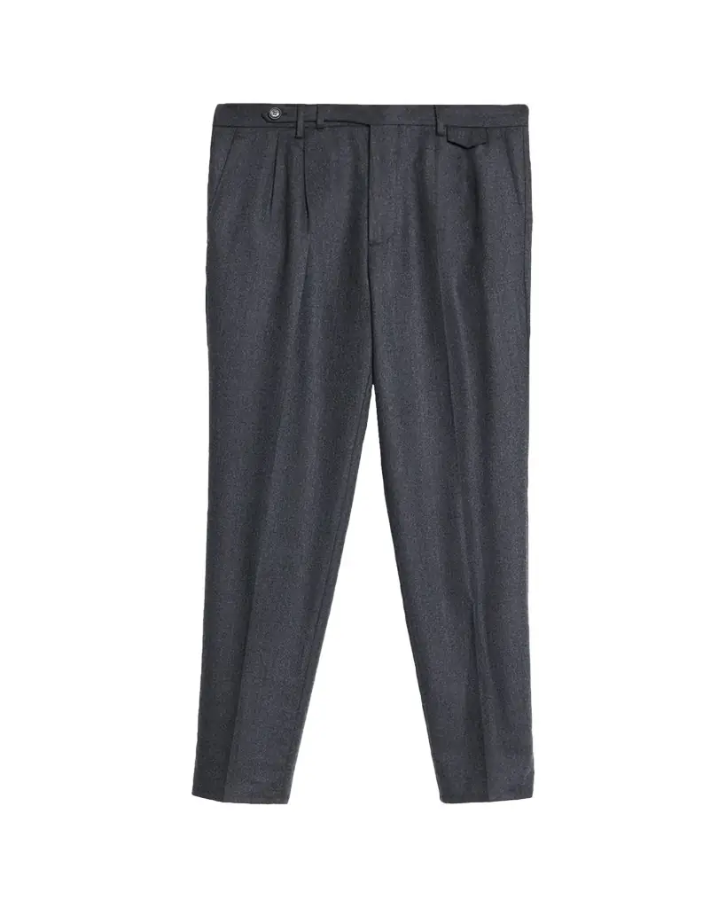 Brunello Cucinelli Men's Flannel Extended Waistband Double-Pleated Pants | Image 1 Brunello Cucinelli Men's Flannel Extended Waistband Double-Pleated Pants | Image 1
