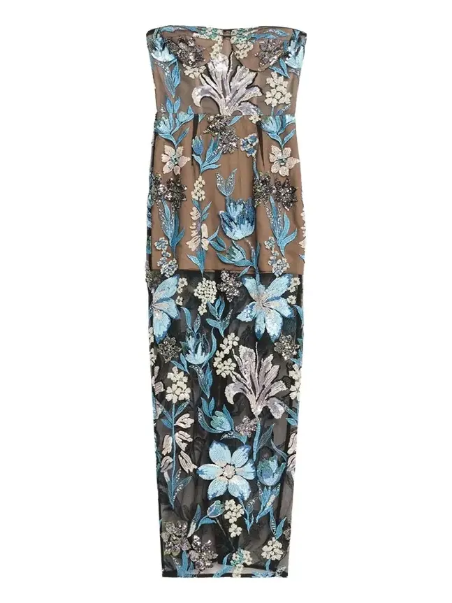 Dahlia Strapless Sequined Floral Tulle Gown Dahlia Strapless Sequined Floral Tulle Gown