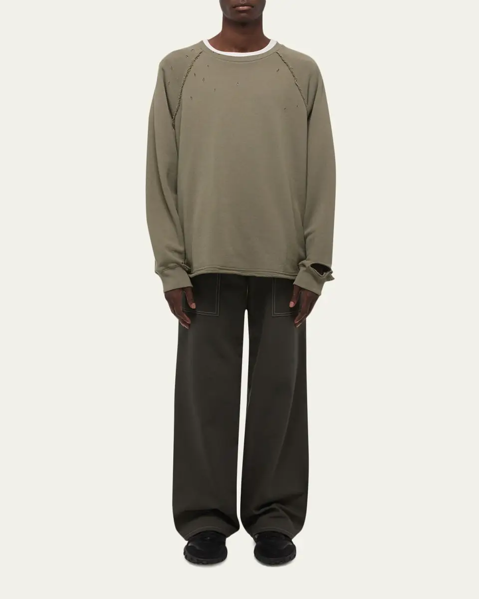 Helmut Lang Men's Destroyed Cotton Crewneck Sweatshirt | Thumbnail 2 Helmut Lang Men's Destroyed Cotton Crewneck Sweatshirt | Thumbnail 2