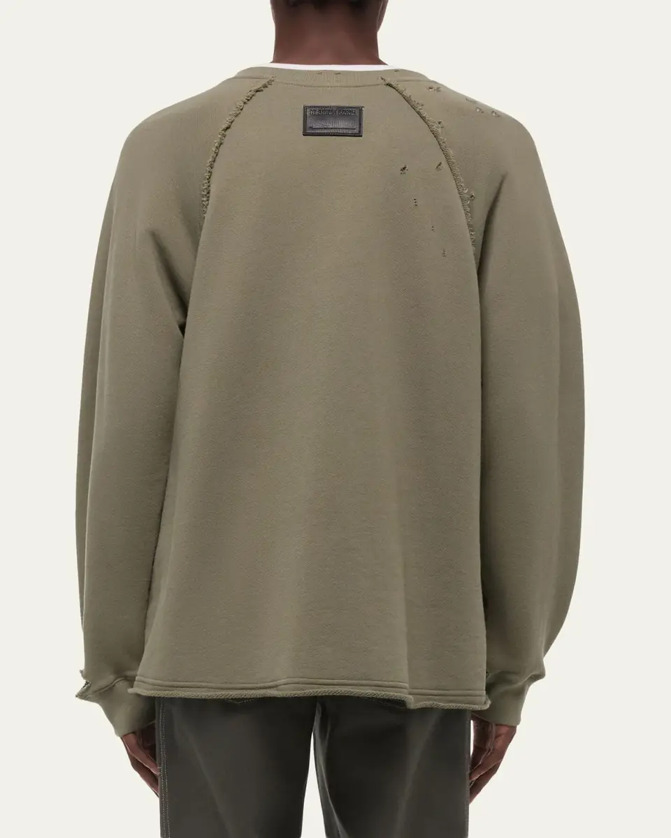 Helmut Lang Men's Destroyed Cotton Crewneck Sweatshirt | Thumbnail 3 Helmut Lang Men's Destroyed Cotton Crewneck Sweatshirt | Thumbnail 3