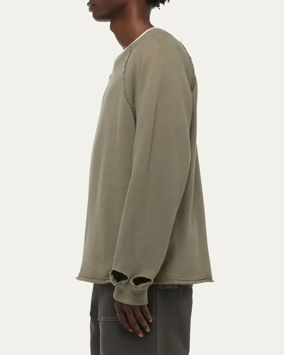 Helmut Lang Men's Destroyed Cotton Crewneck Sweatshirt | Thumbnail 4 Helmut Lang Men's Destroyed Cotton Crewneck Sweatshirt | Thumbnail 4