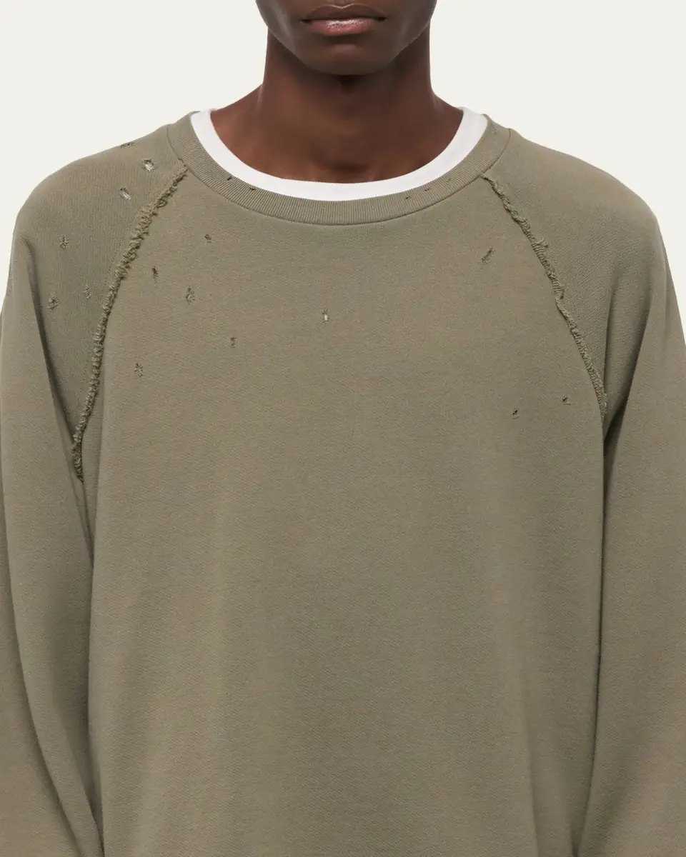 Helmut Lang Men's Destroyed Cotton Crewneck Sweatshirt | Thumbnail 5 Helmut Lang Men's Destroyed Cotton Crewneck Sweatshirt | Thumbnail 5