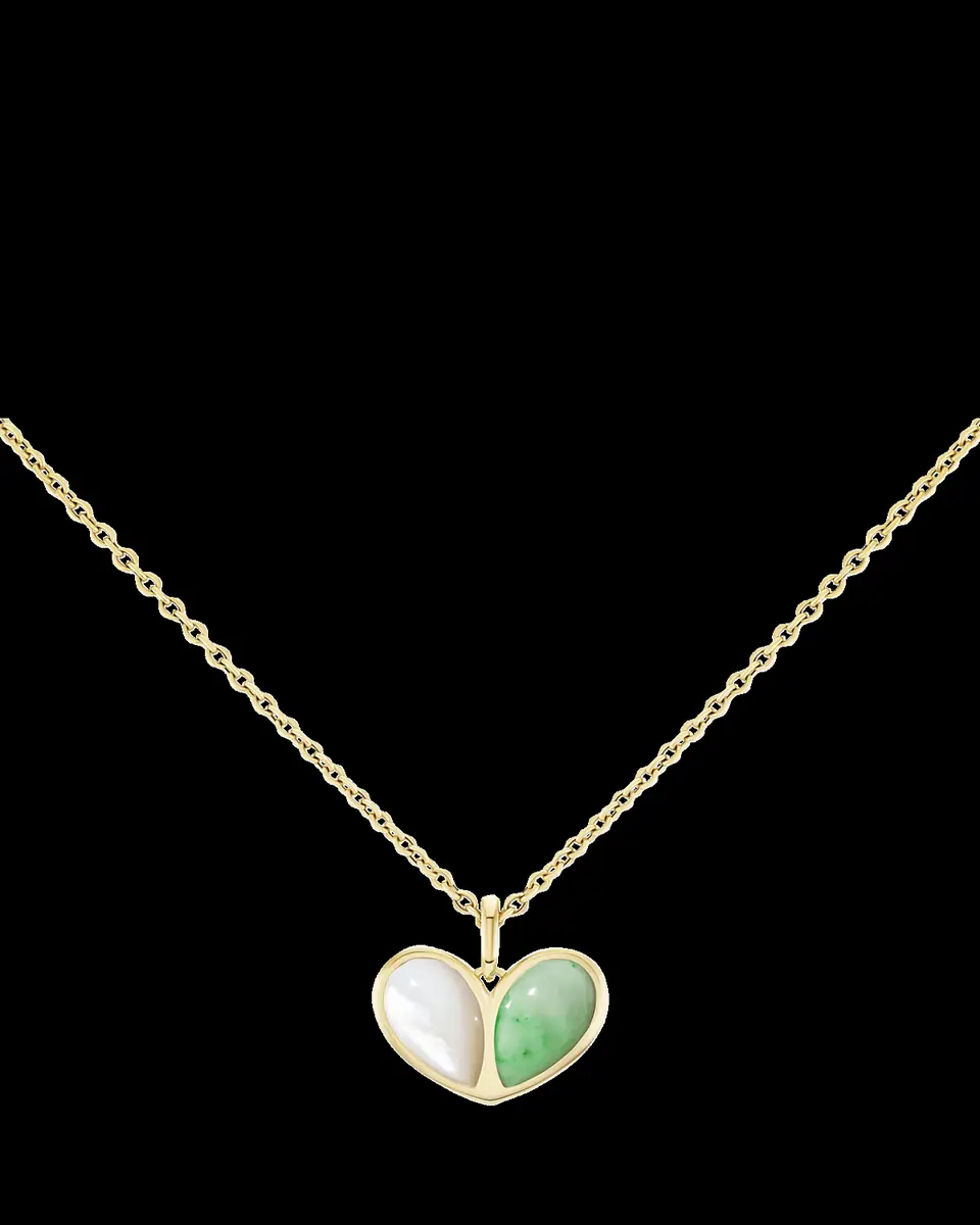 GEMELLA JEWELS 18K Yellow Gold Sweetheart Mother of Pearl and Jade Necklace | Thumbnail 2 GEMELLA JEWELS 18K Yellow Gold Sweetheart Mother of Pearl and Jade Necklace | Thumbnail 2