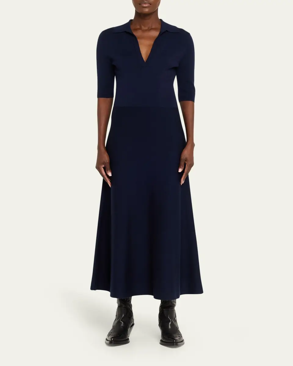 Gabriela Hearst Bradley Wool-Cashmere Knit Short-Sleeve Midi Polo Dress | Thumbnail 2 Gabriela Hearst Bradley Wool-Cashmere Knit Short-Sleeve Midi Polo Dress | Thumbnail 2