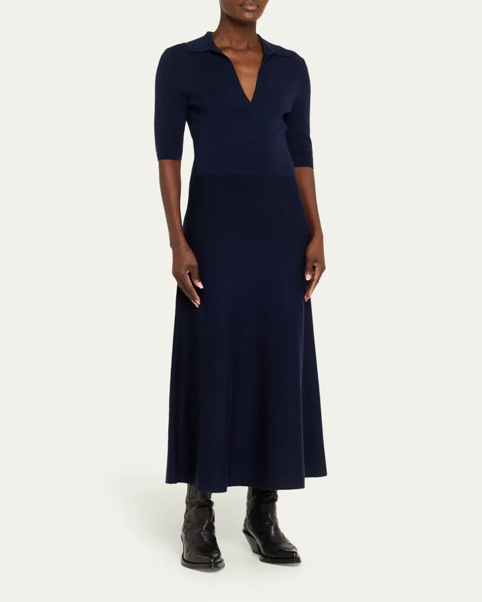 Gabriela Hearst Bradley Wool-Cashmere Knit Short-Sleeve Midi Polo Dress | Thumbnail 4 Gabriela Hearst Bradley Wool-Cashmere Knit Short-Sleeve Midi Polo Dress | Thumbnail 4