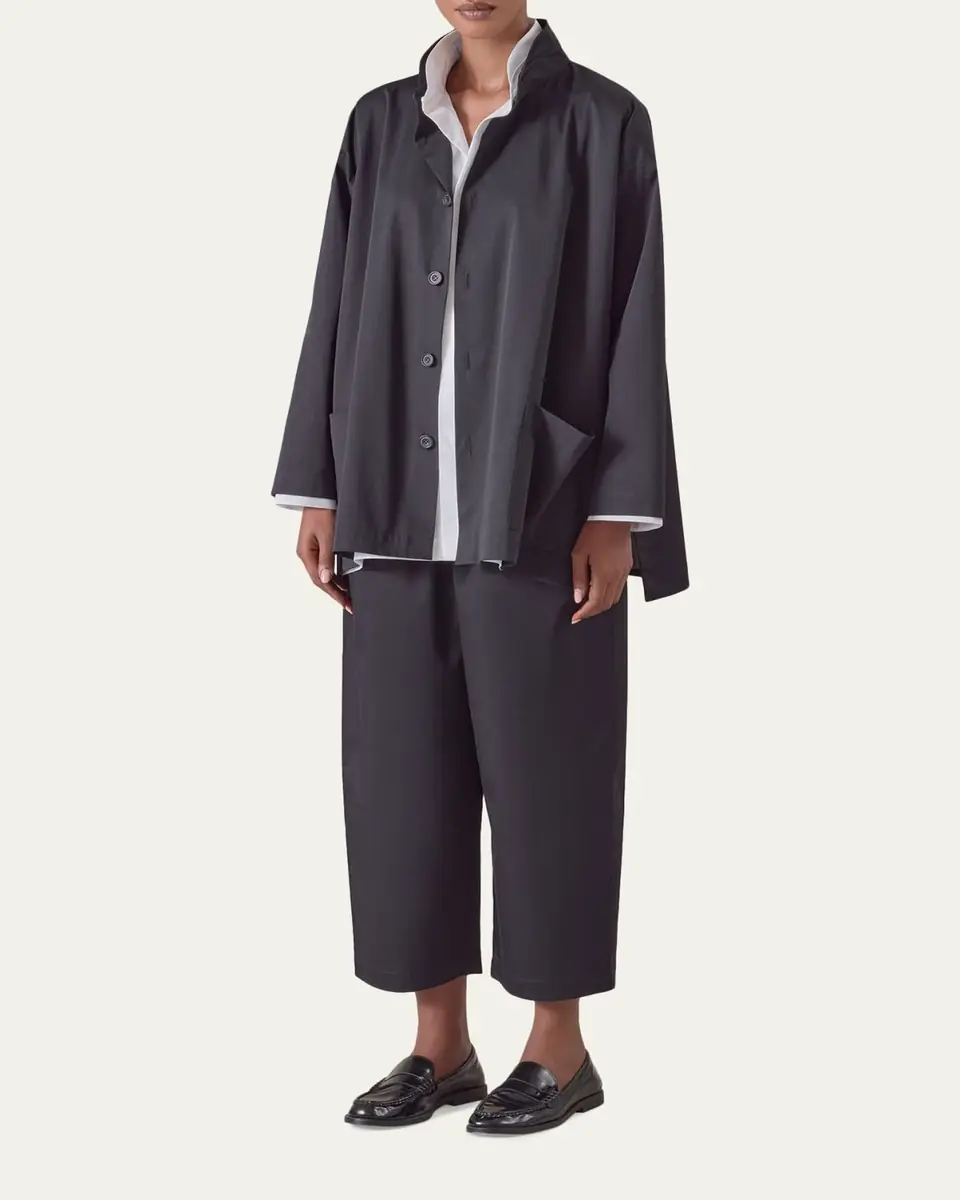 Eskandar Slim A-Line Double Stand-Collar Shirt With Stepped Insert (Long Length) | Thumbnail 2 Eskandar Slim A-Line Double Stand-Collar Shirt With Stepped Insert (Long Length) | Thumbnail 2