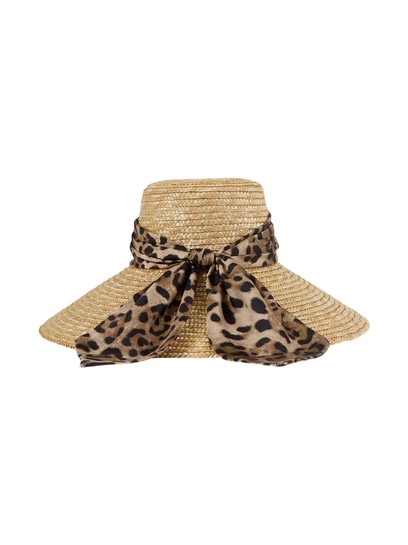 Mirabel Animal-Print Bow Straw Hat