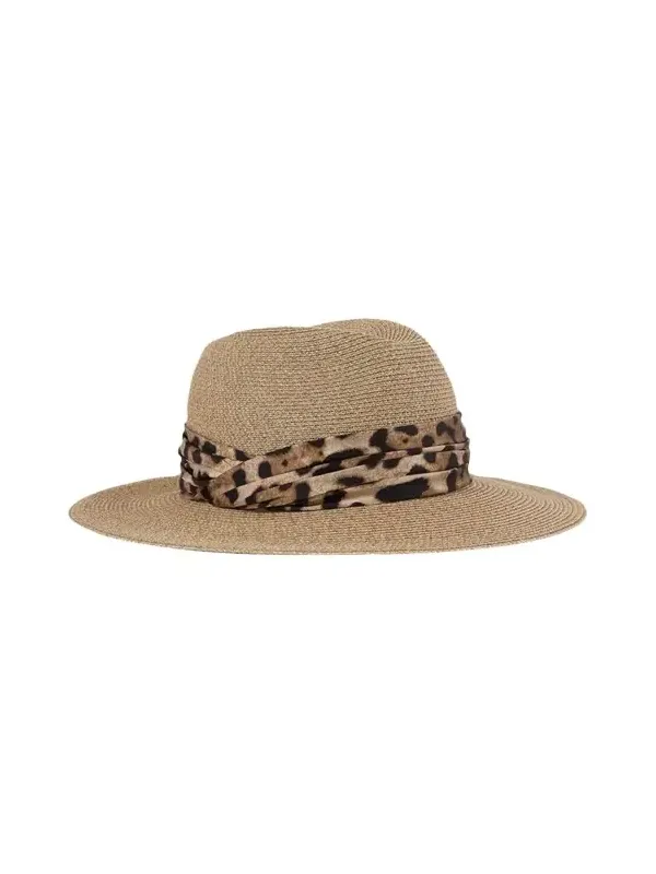 Eugenia Kim Courtney Animal-Print Sash Woven Packable Fedora