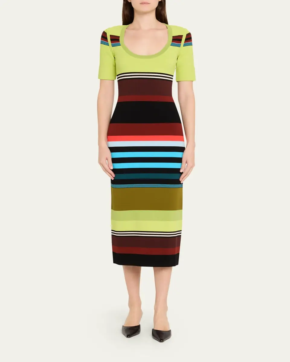 CHRISTOPHER JOHN ROGERS Striped Short-Sleeve Midi Dress | Thumbnail 2 CHRISTOPHER JOHN ROGERS Striped Short-Sleeve Midi Dress | Thumbnail 2