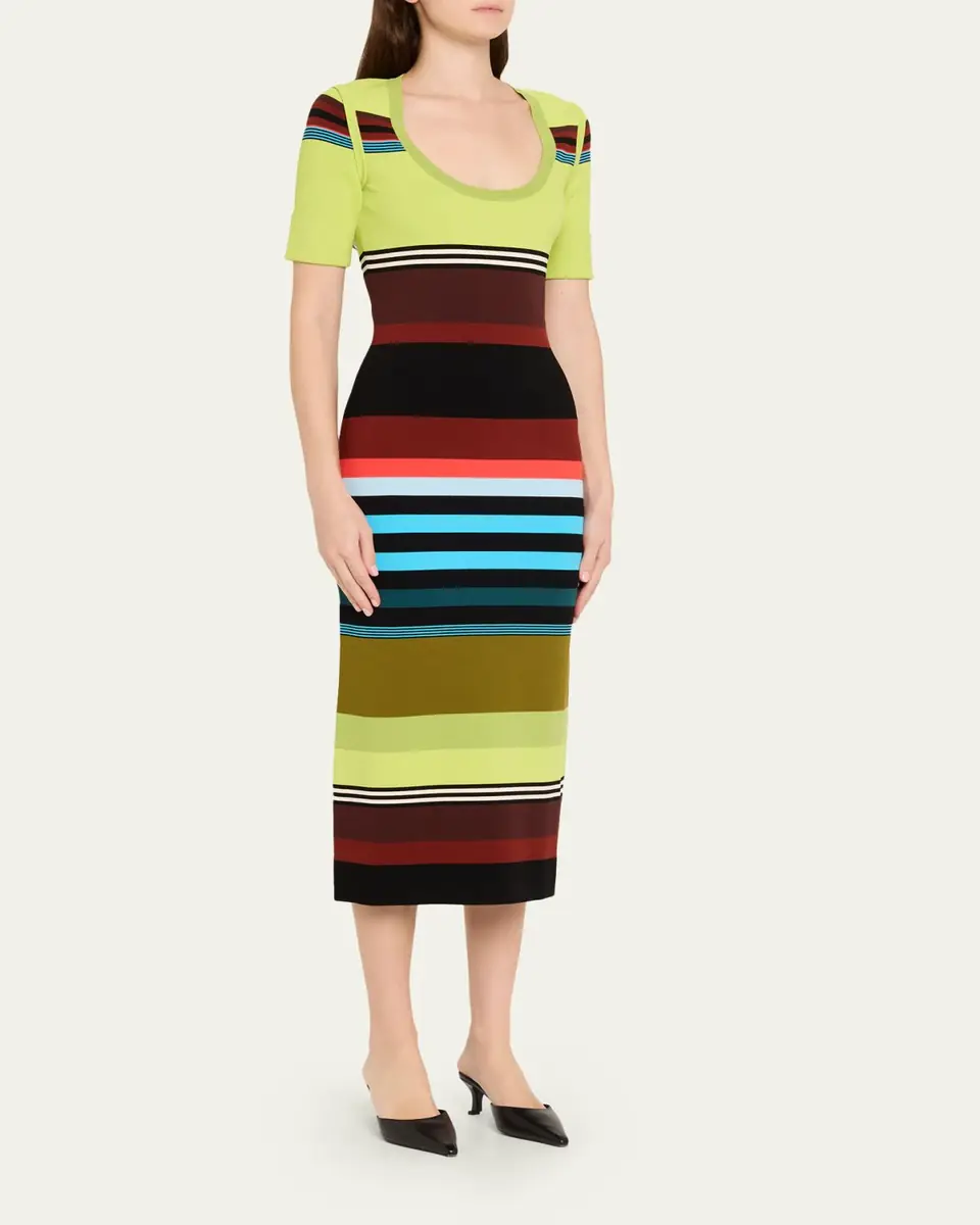 CHRISTOPHER JOHN ROGERS Striped Short-Sleeve Midi Dress | Thumbnail 4 CHRISTOPHER JOHN ROGERS Striped Short-Sleeve Midi Dress | Thumbnail 4