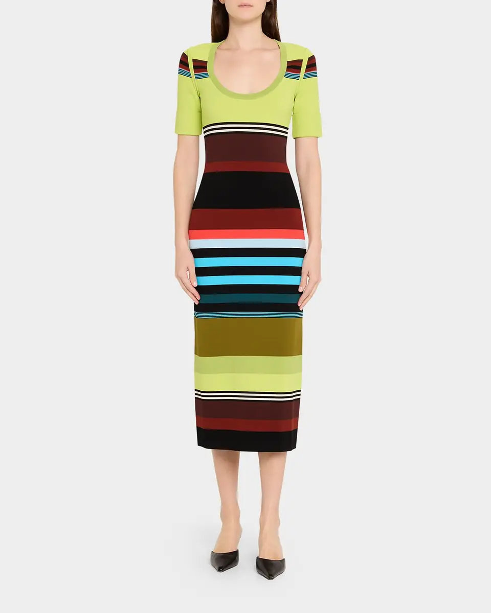 CHRISTOPHER JOHN ROGERS Striped Short-Sleeve Midi Dress | Thumbnail 6 CHRISTOPHER JOHN ROGERS Striped Short-Sleeve Midi Dress | Thumbnail 6