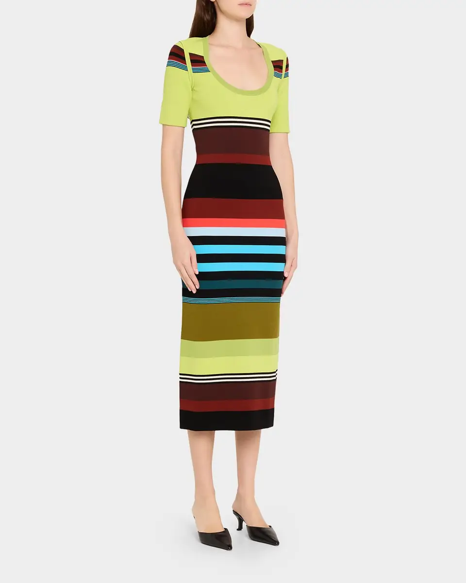 CHRISTOPHER JOHN ROGERS Striped Short-Sleeve Midi Dress | Thumbnail 8 CHRISTOPHER JOHN ROGERS Striped Short-Sleeve Midi Dress | Thumbnail 8