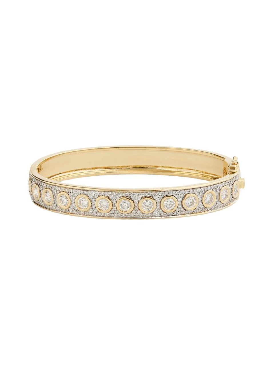 18K Yellow & White Gold Bezel-Set & Pave Diamond Hinge Bangle