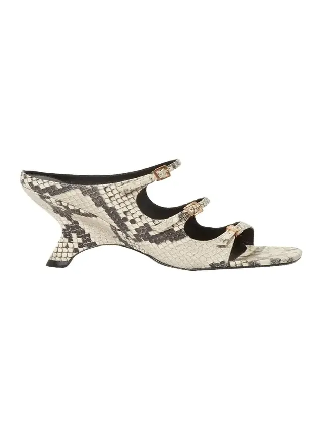 River Snake-Printed Leather Buckle Mules River Snake-Printed Leather Buckle Mules