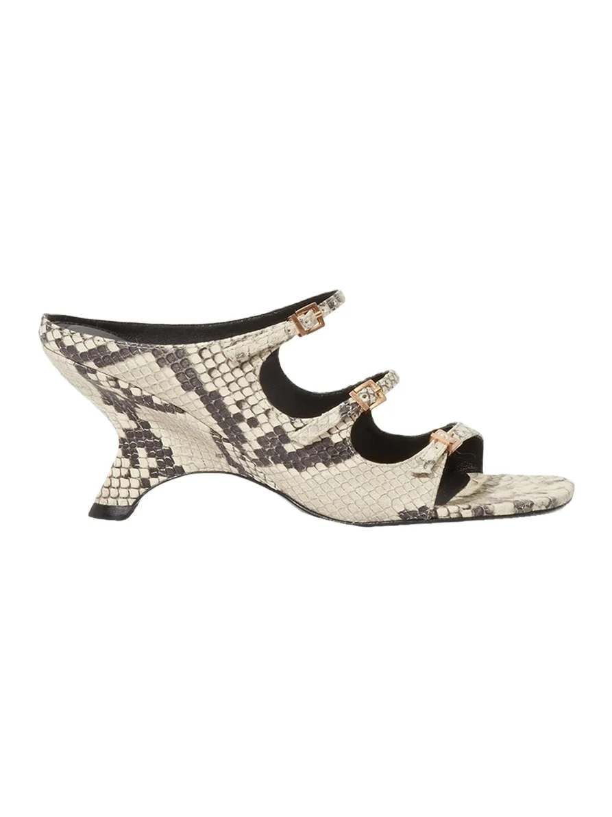 Simkhai River Snake-Printed Leather Buckle Mules
