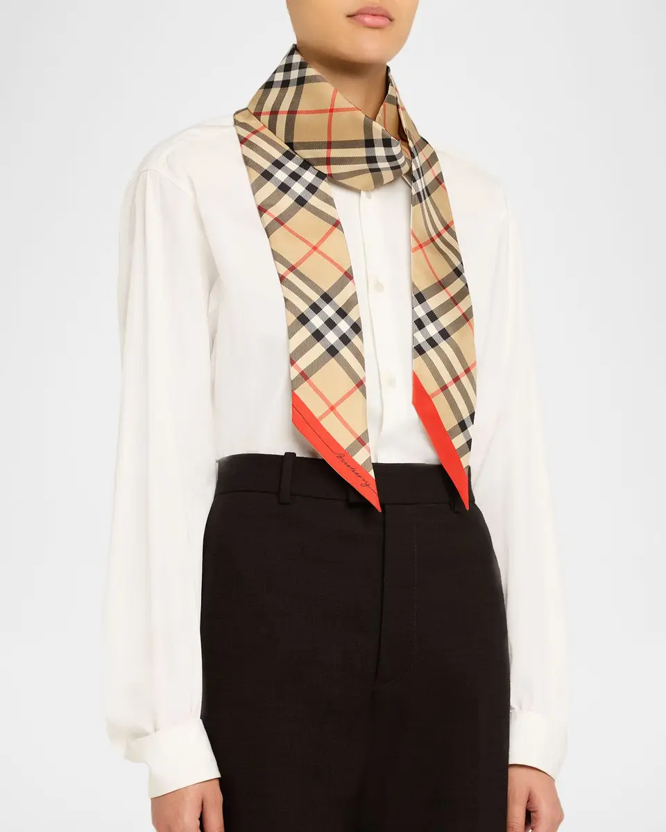 Burberry Skinny Contrast Check Silk Scarf | Thumbnail 3 Burberry Skinny Contrast Check Silk Scarf | Thumbnail 3