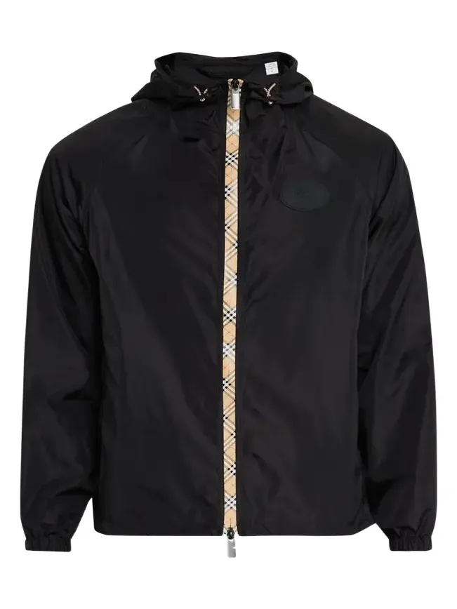 Men's Check-Tape Nylon Relaxed-Fit Hooded Jacket Men's Check-Tape Nylon Relaxed-Fit Hooded Jacket