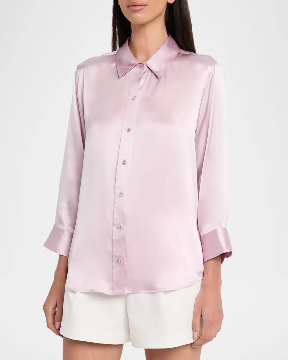 L'Agence Dani Silk Satin 3/4-Sleeve Button-Down Blouse | Thumbnail 3 L'Agence Dani Silk Satin 3/4-Sleeve Button-Down Blouse | Thumbnail 3
