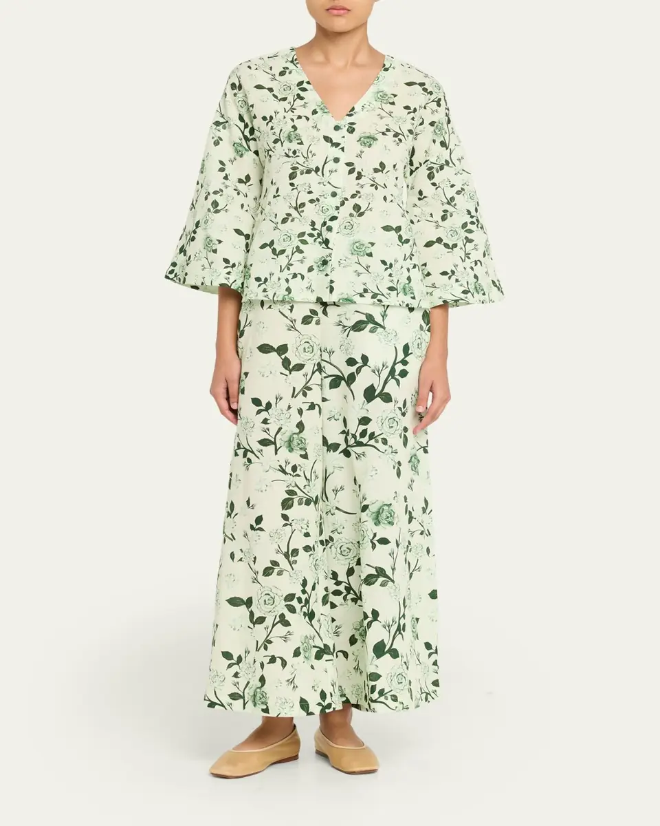 Verandah Floral Linen-Cotton Blouse & Pant Set | Thumbnail 2 Verandah Floral Linen-Cotton Blouse & Pant Set | Thumbnail 2