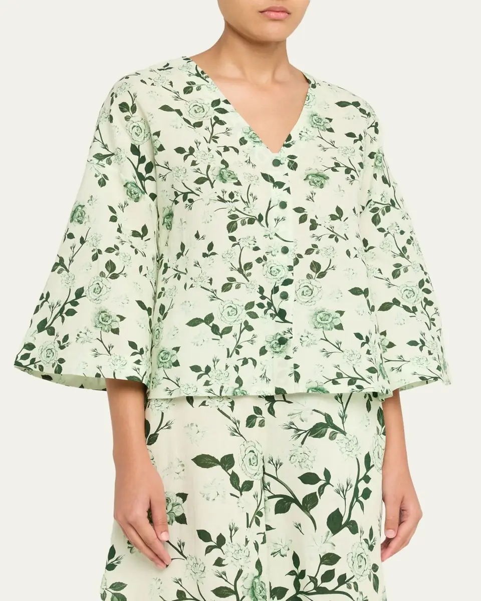 Verandah Floral Linen-Cotton Blouse & Pant Set | Thumbnail 4 Verandah Floral Linen-Cotton Blouse & Pant Set | Thumbnail 4