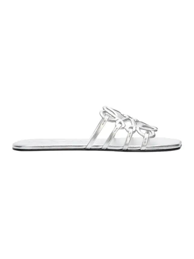 x Paula's Ibiza Petal Anagram Metallic Leather Slide Sandals