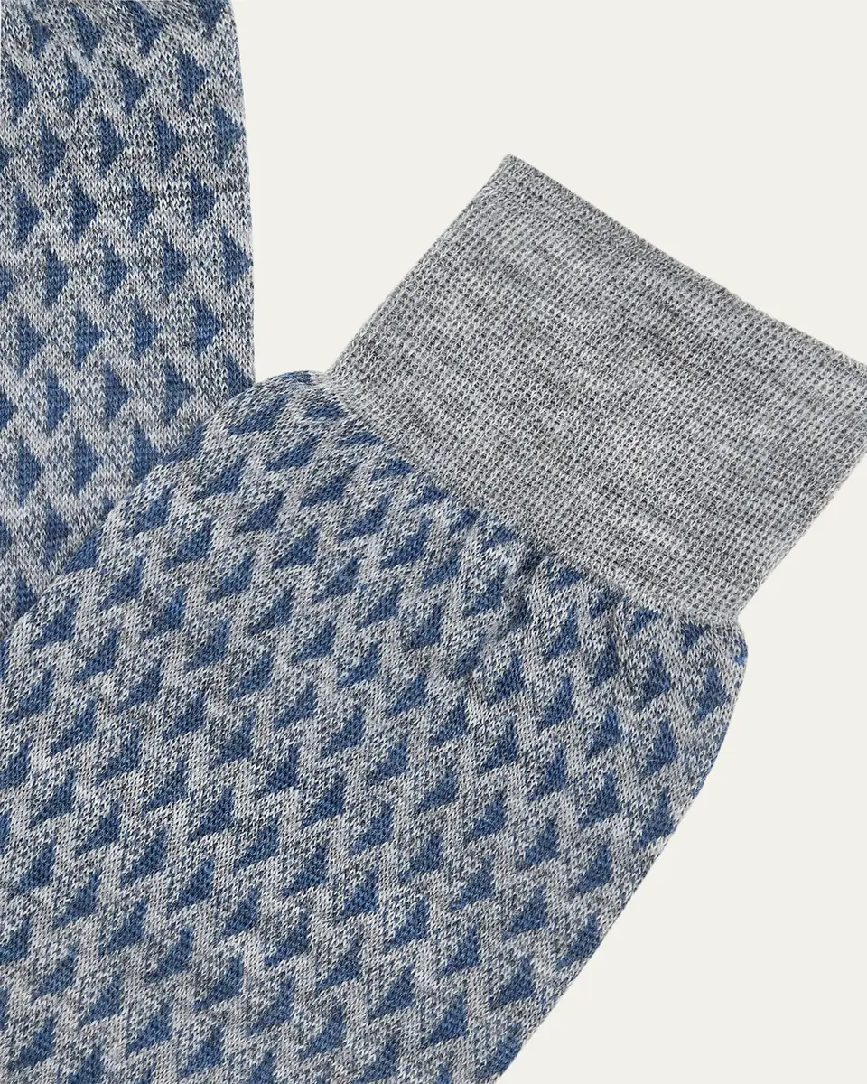 Bresciani Men's Cotton-Stretch Geometric Mid-Calf Socks | Thumbnail 2 Bresciani Men's Cotton-Stretch Geometric Mid-Calf Socks | Thumbnail 2