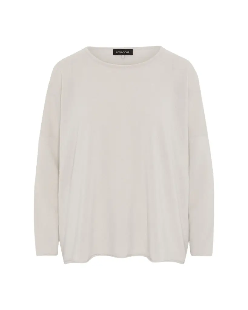 Eskandar Slim Sleeve Raw-Edge Bateau Neck Top - Mid Plus Length | Image 1 Eskandar Slim Sleeve Raw-Edge Bateau Neck Top - Mid Plus Length | Image 1