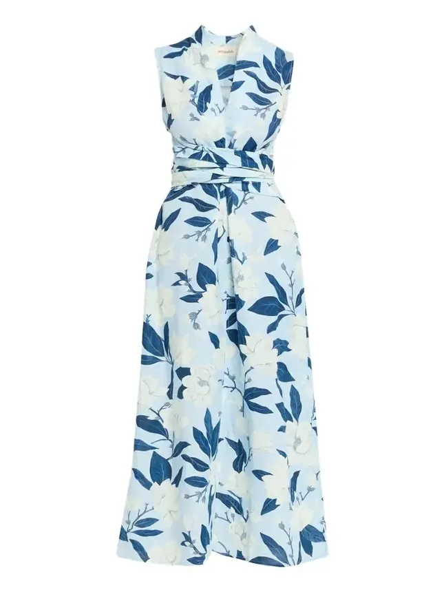 Hand-Draped Linen-Cotton Midi Dress
