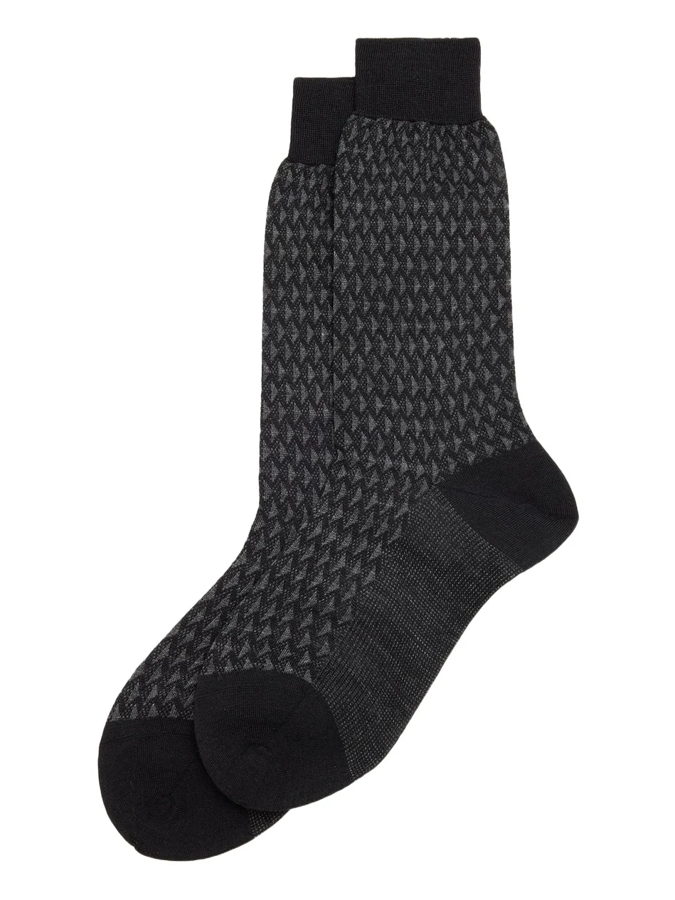 Men's Cotton-Stretch Geometric Mid-Calf Socks