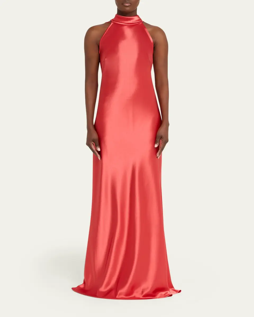 Talbot Runhof Scarf Halter Satin Trumpet Gown | Thumbnail 2 Talbot Runhof Scarf Halter Satin Trumpet Gown | Thumbnail 2
