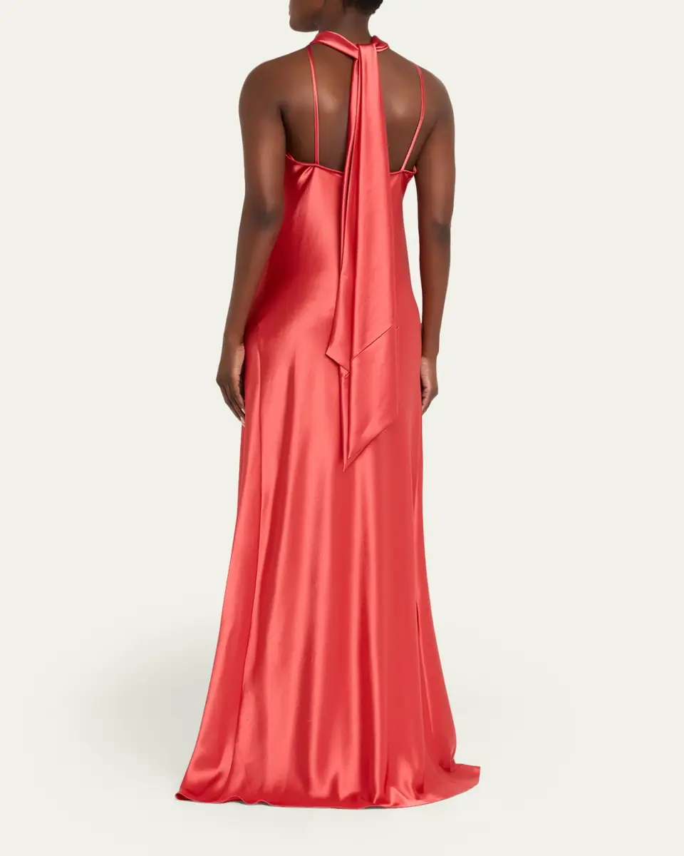 Talbot Runhof Scarf Halter Satin Trumpet Gown | Thumbnail 3 Talbot Runhof Scarf Halter Satin Trumpet Gown | Thumbnail 3