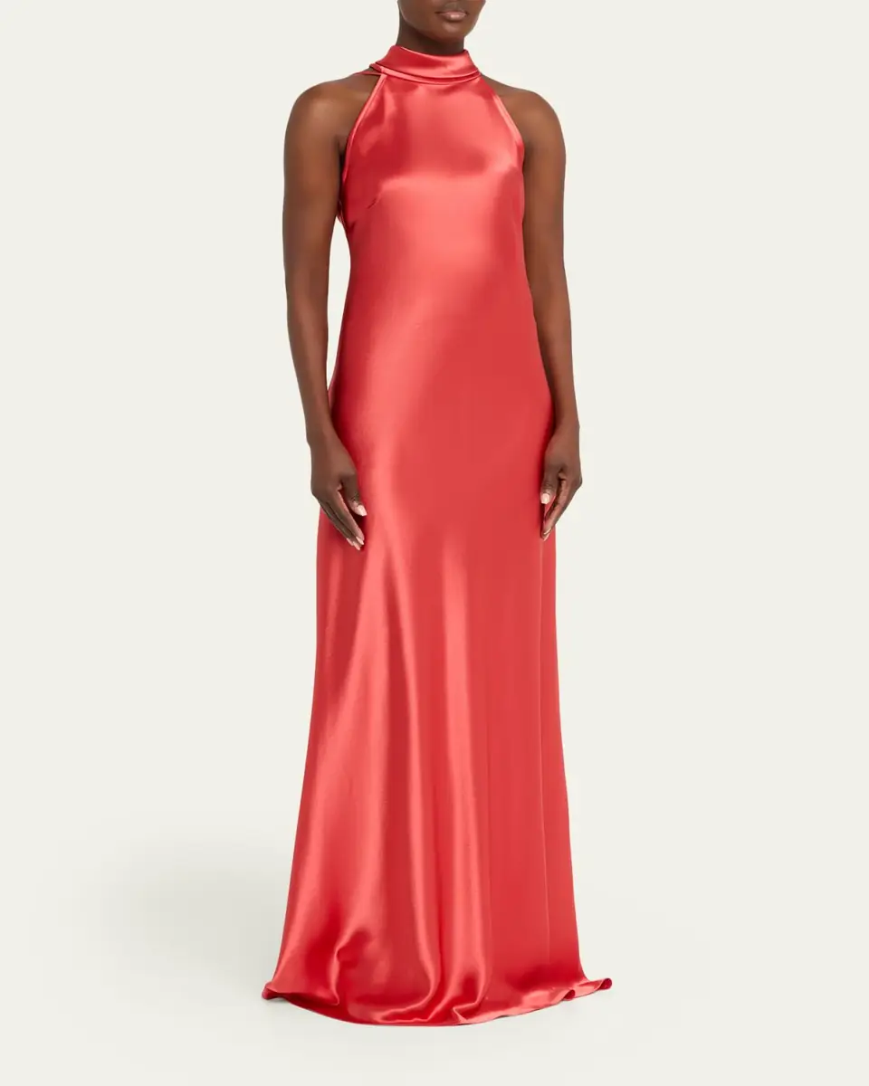Talbot Runhof Scarf Halter Satin Trumpet Gown | Thumbnail 4 Talbot Runhof Scarf Halter Satin Trumpet Gown | Thumbnail 4