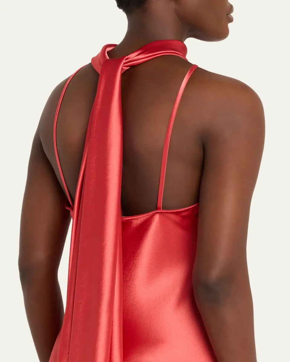 Talbot Runhof Scarf Halter Satin Trumpet Gown | Thumbnail 5 Talbot Runhof Scarf Halter Satin Trumpet Gown | Thumbnail 5