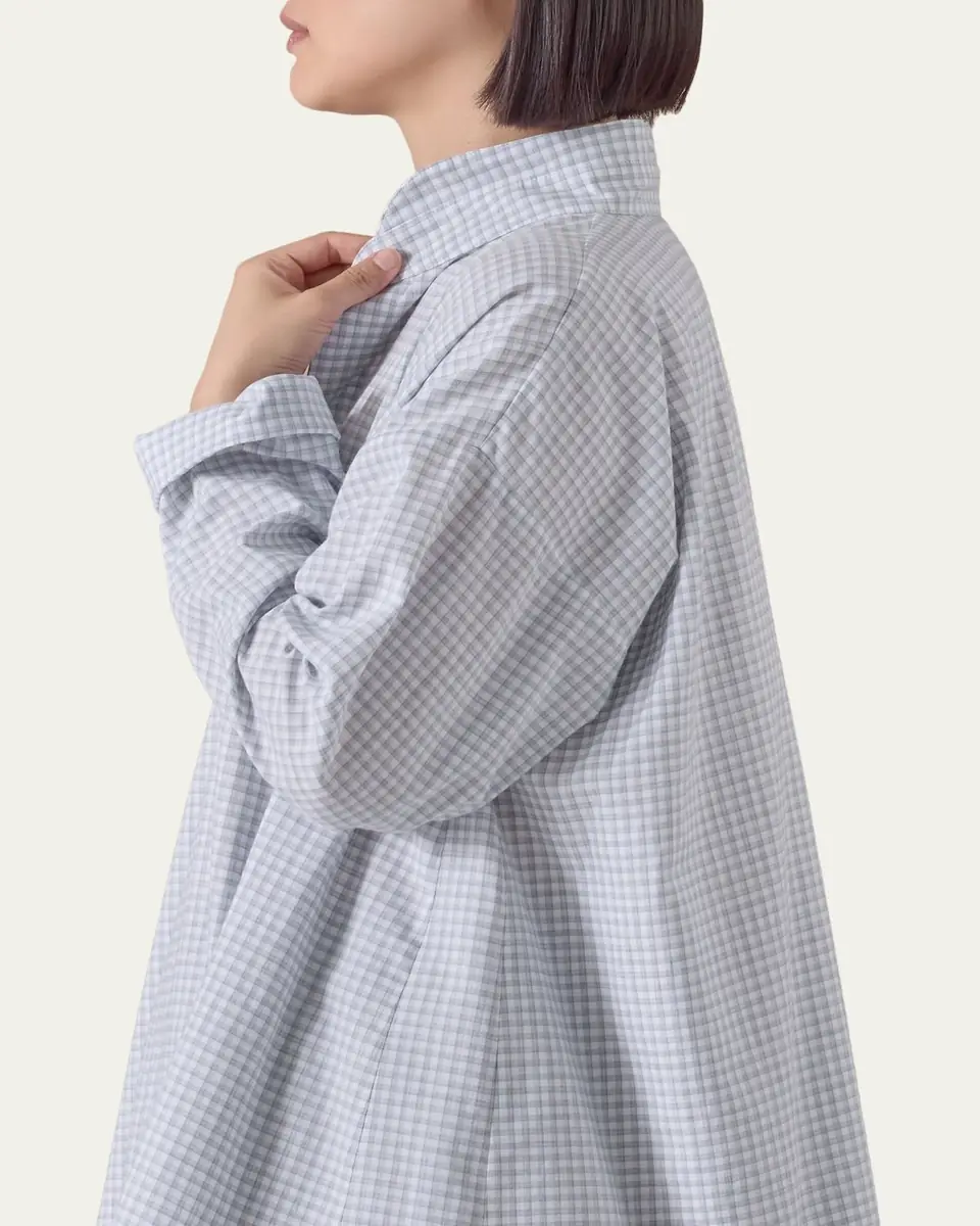 Eskandar Slim A-Line Shirt With Double Stand Collar And Stepped Insert (Long Length) | Thumbnail 5 Eskandar Slim A-Line Shirt With Double Stand Collar And Stepped Insert (Long Length) | Thumbnail 5