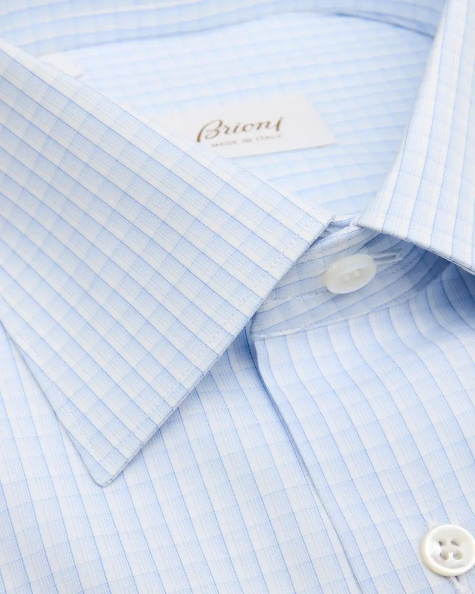 Brioni Men's Cotton Plaid Point Collar Dress Shirt | Thumbnail 2