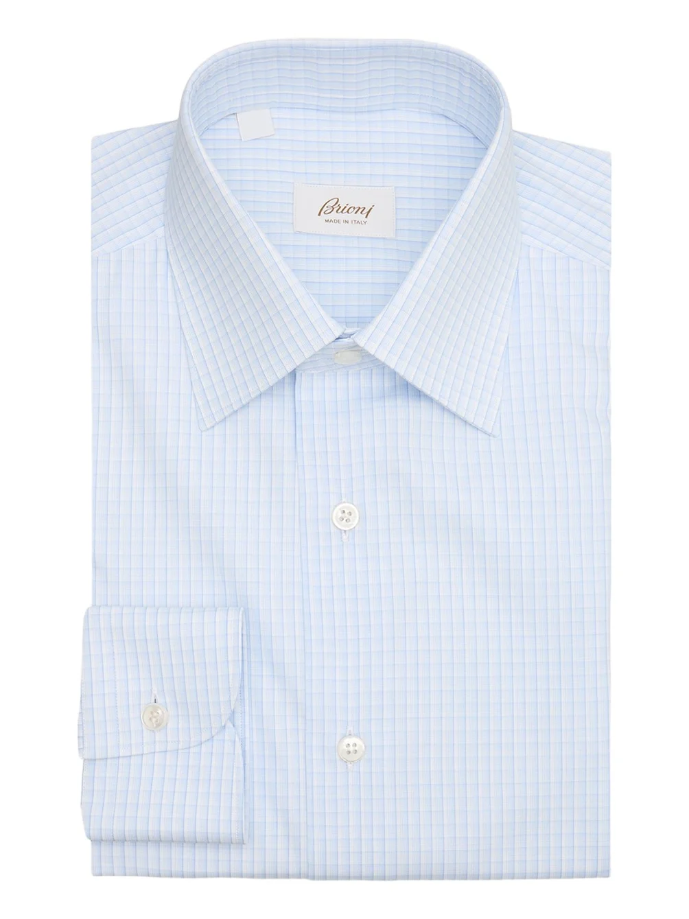 Brioni Men's Cotton Plaid Point Collar Dress Shirt