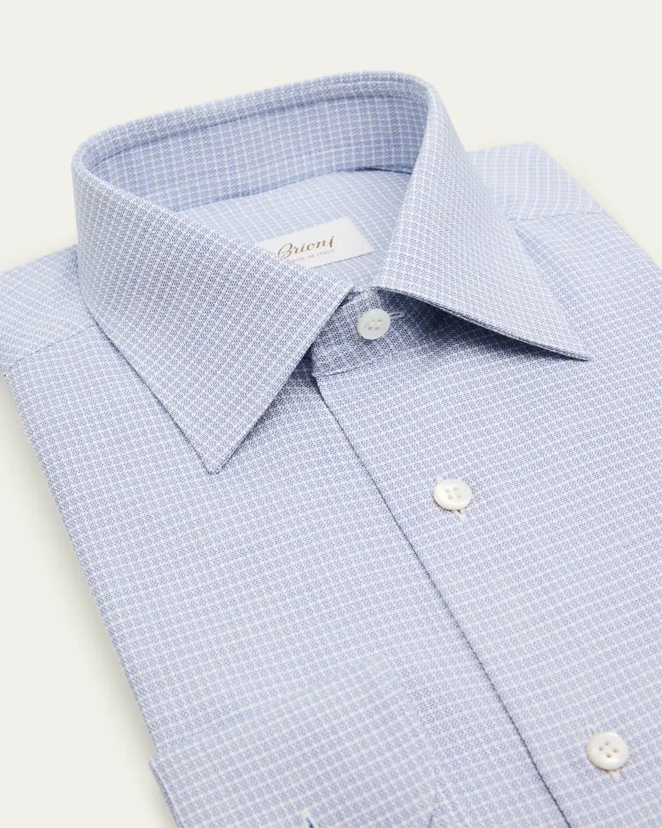Brioni Men's Cotton Textured-Check Point Collar Dress Shirt | Thumbnail 2 Brioni Men's Cotton Textured-Check Point Collar Dress Shirt | Thumbnail 2