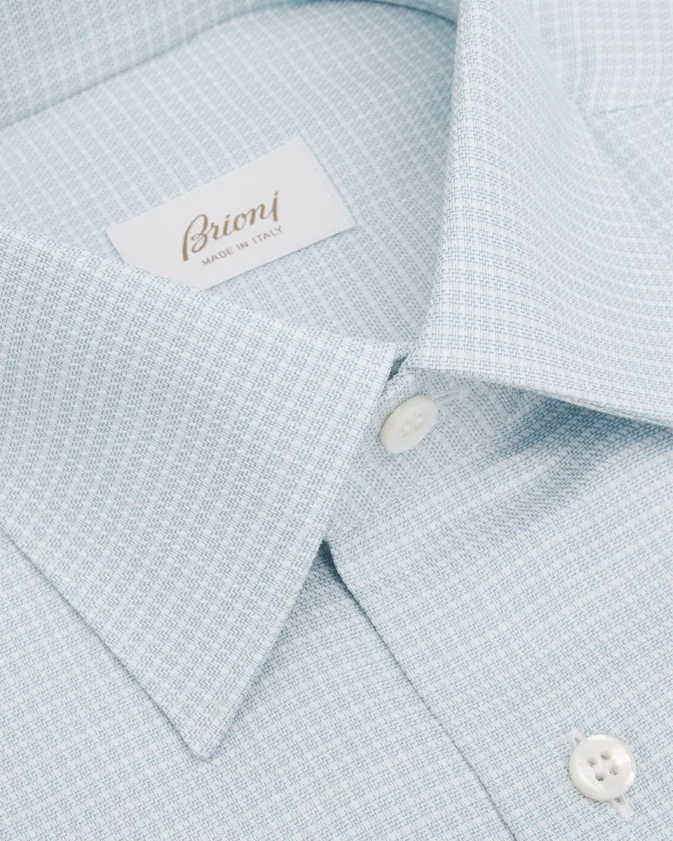 Brioni Men's Cotton Textured-Check Point Collar Dress Shirt | Thumbnail 5 Brioni Men's Cotton Textured-Check Point Collar Dress Shirt | Thumbnail 5
