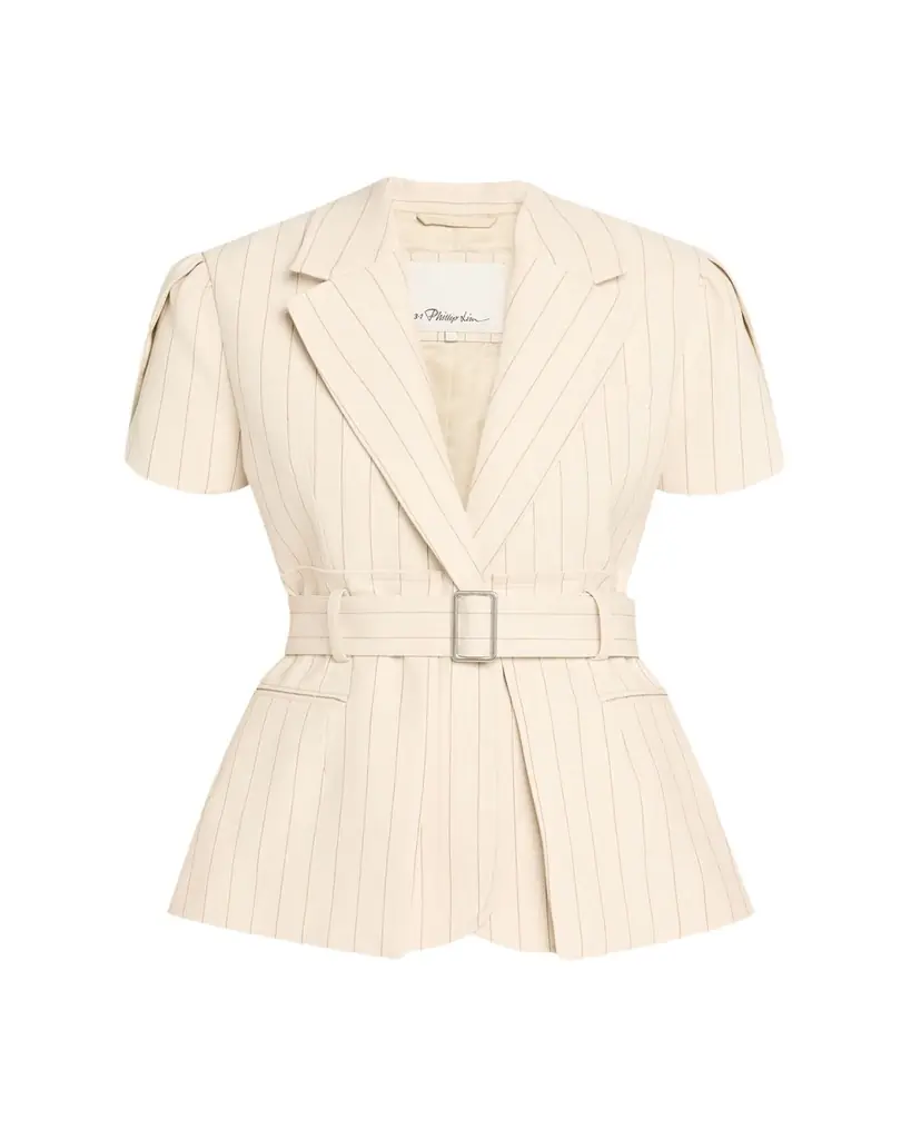 3.1 Phillip Lim Short-Sleeve Belted Pinstripe Jacket | Image 1 3.1 Phillip Lim Short-Sleeve Belted Pinstripe Jacket | Image 1