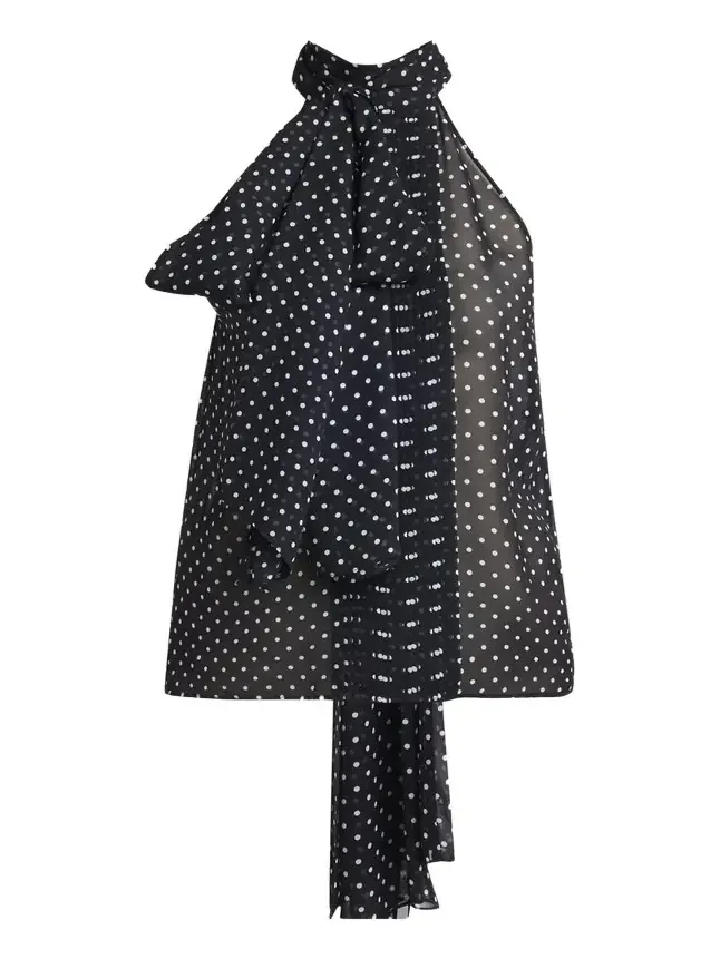 Polka-Dot Chiffon Neck-Tie Sleeveless Blouse Polka-Dot Chiffon Neck-Tie Sleeveless Blouse