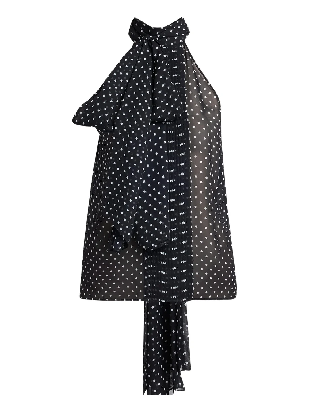 Polka-Dot Chiffon Neck-Tie Sleeveless Blouse