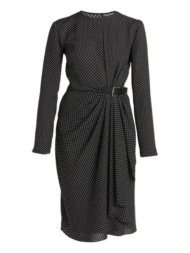 Polka Dot Silk Gathered Buckle Midi Dress Polka Dot Silk Gathered Buckle Midi Dress