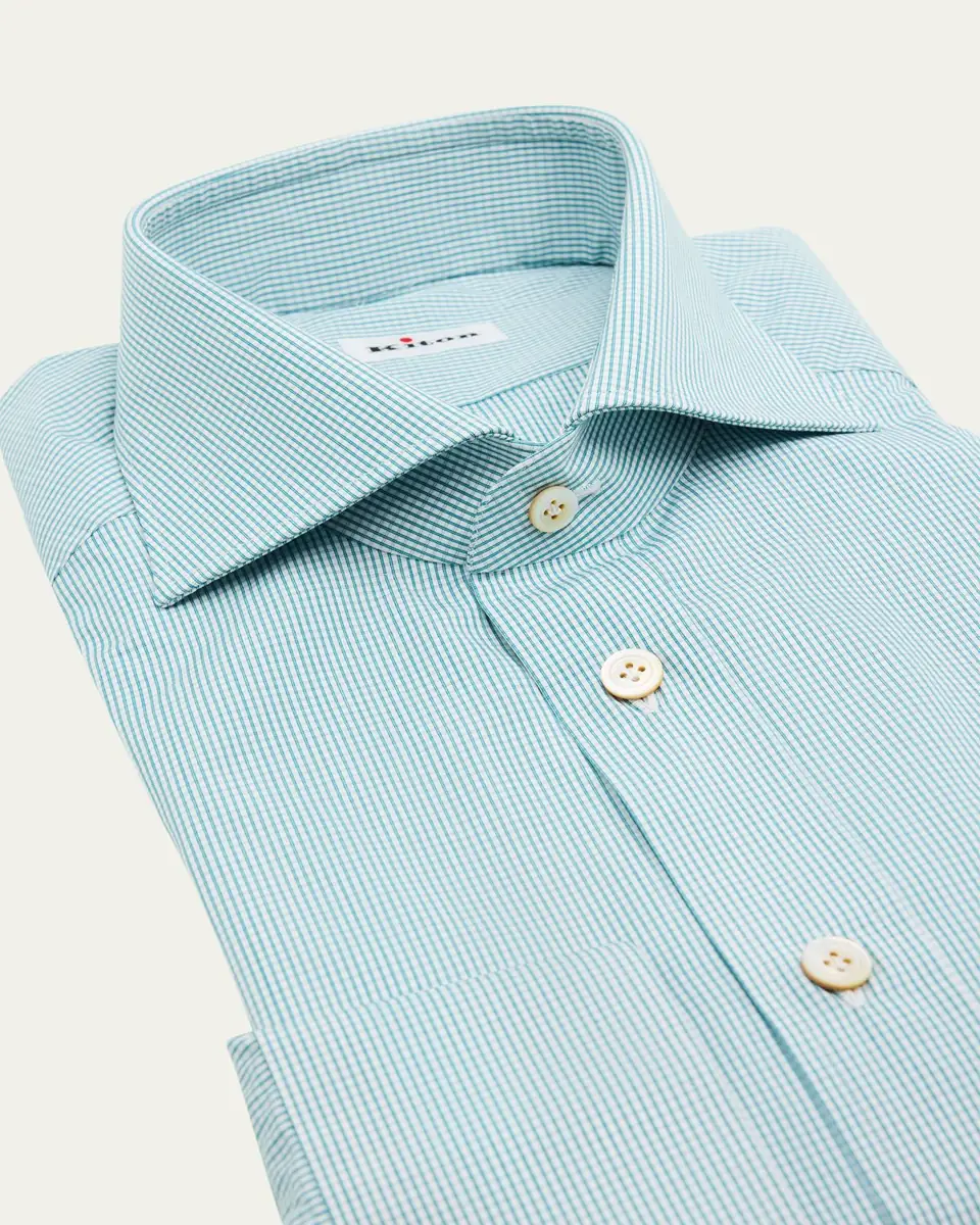 Kiton Men's Mini-Check Cotton Dress Shirt | Thumbnail 2