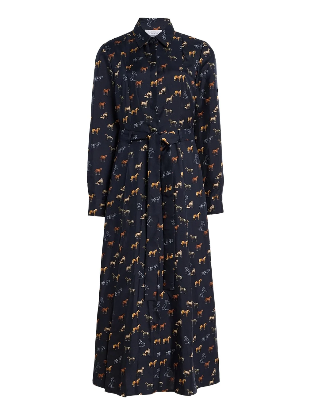 Galway Horse-Print Silk Belted Maxi Shirtdress Galway Horse-Print Silk Belted Maxi Shirtdress