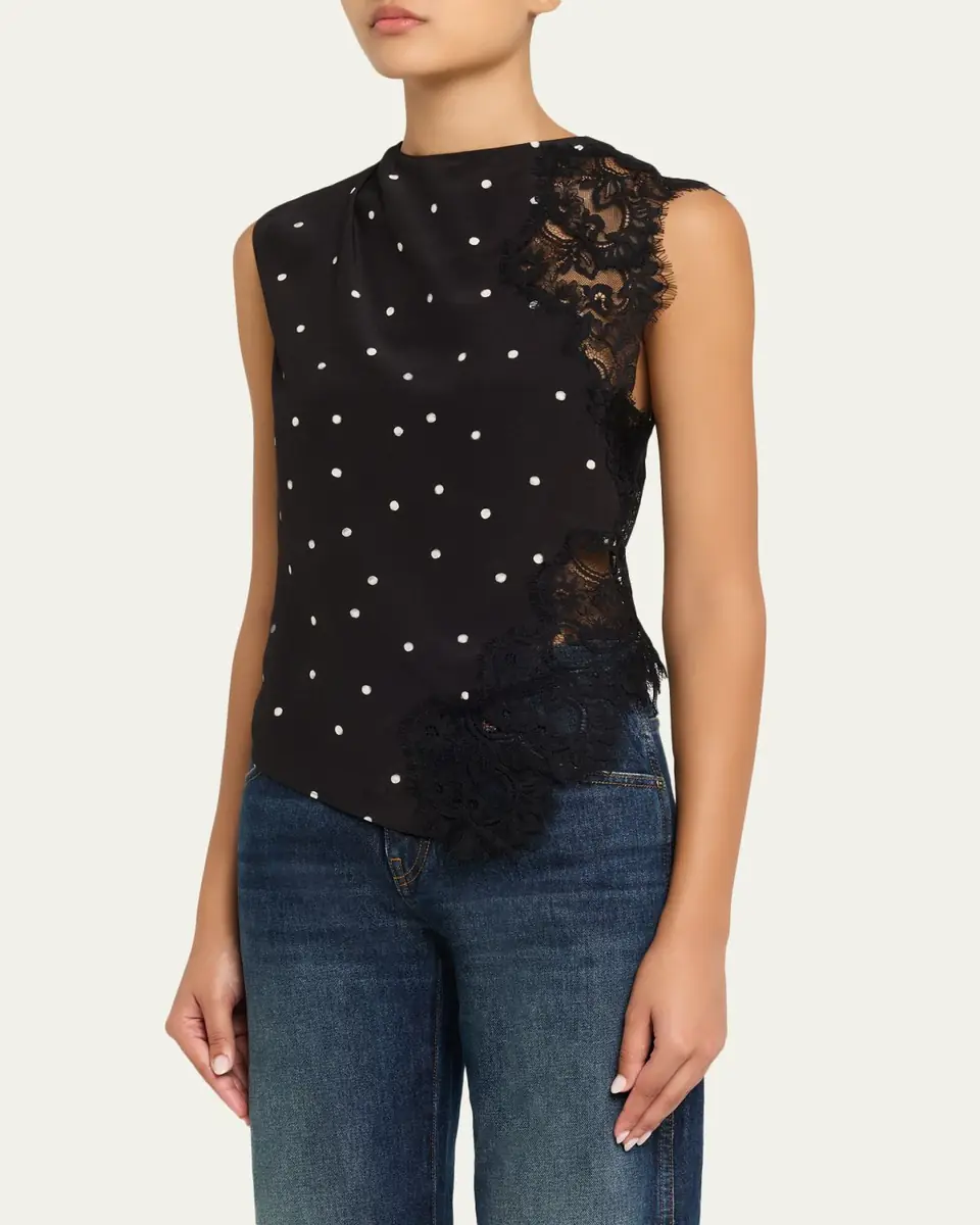 A.L.C. Gracie Polka-Dot Crepe and Lace Blouse | Thumbnail 4 A.L.C. Gracie Polka-Dot Crepe and Lace Blouse | Thumbnail 4
