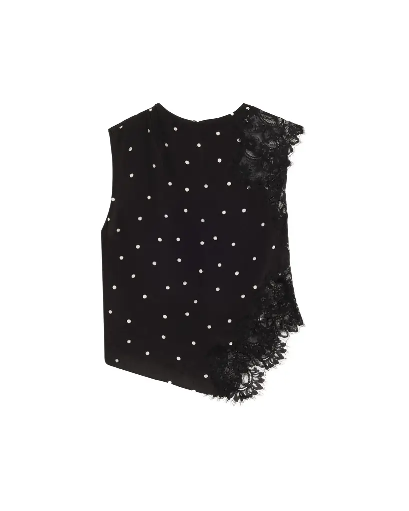 Gracie Polka-Dot Crepe and Lace Blouse