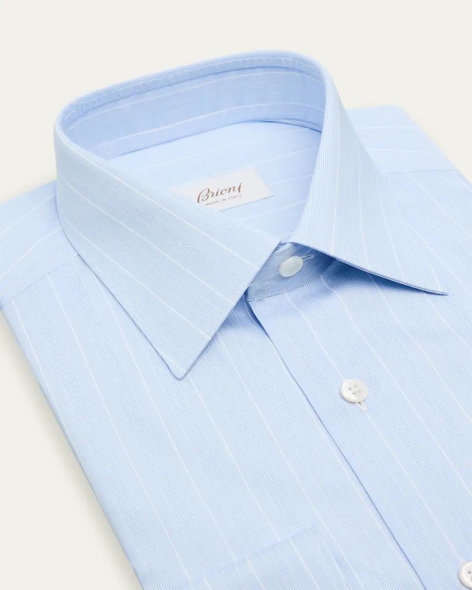 Brioni Men's Cotton Multi-Stripe Point Collar Dress Shirt | Thumbnail 2