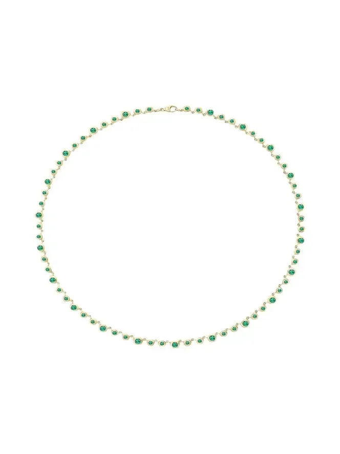 18K Yellow Gold Emerald Tennis Necklace