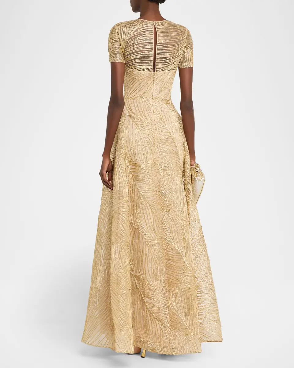 Naeem Khan Metallic Raffia Embroidered Short-Sleeve Gown | Thumbnail 7 Naeem Khan Metallic Raffia Embroidered Short-Sleeve Gown | Thumbnail 7
